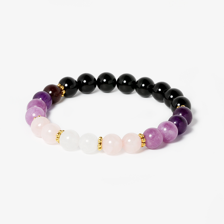 Tourmaline,Amethyst,Lepidolite,Rose Quartz & White Jade Bracelet