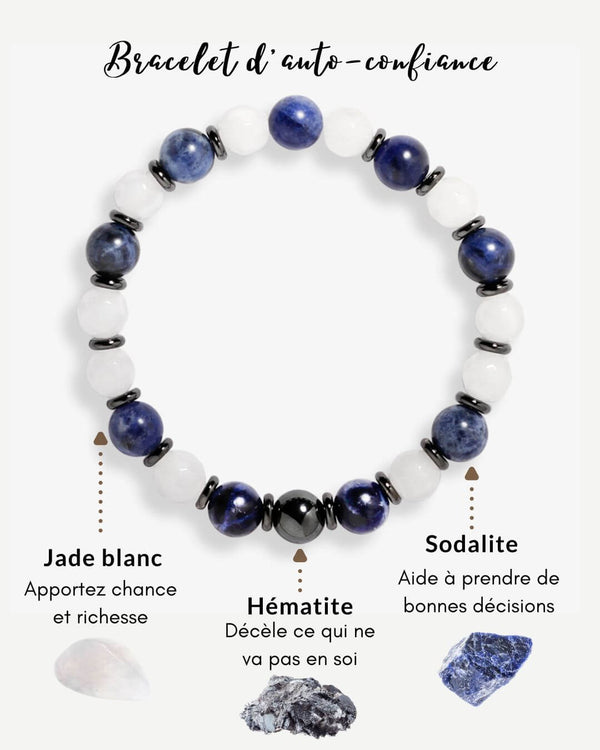 Bracelet 'confiance en soi' en Sodalite & Jade Blanc