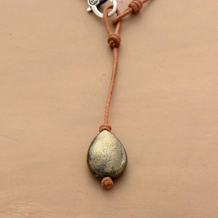 Pyrite Pebble Teardrop  Necklace - youwows