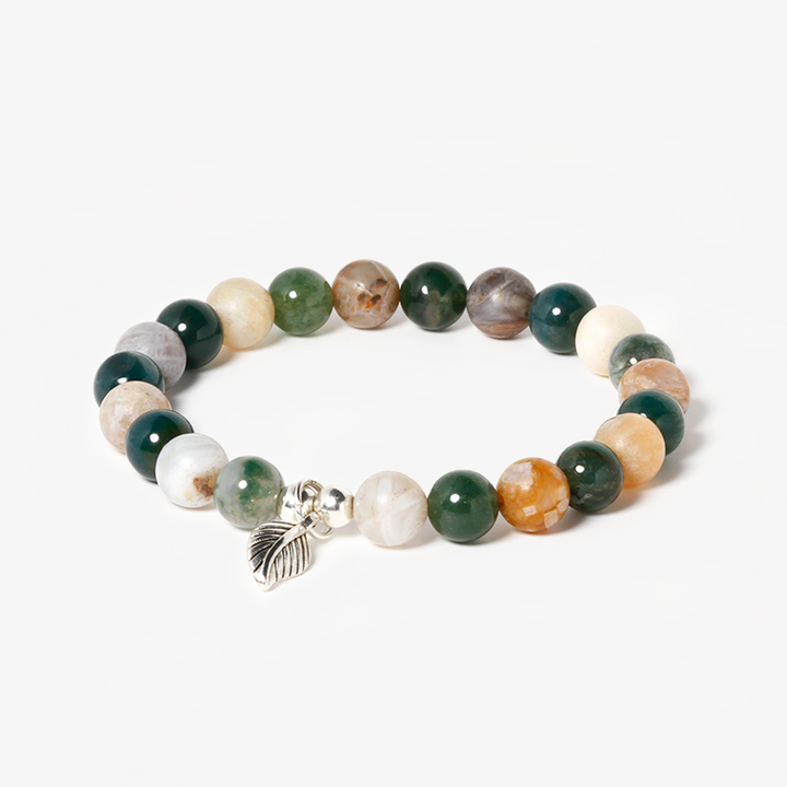 Bamboo Leaf Agate,Moss Agate with Leaf Bracelet