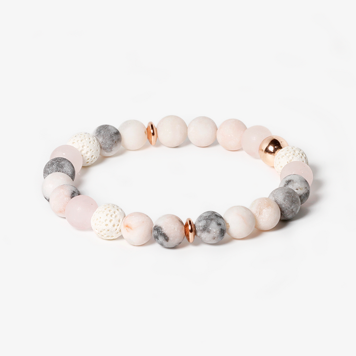 Pink  Zebra Jasper,Rose Quartz,Lava Stone Bracelet