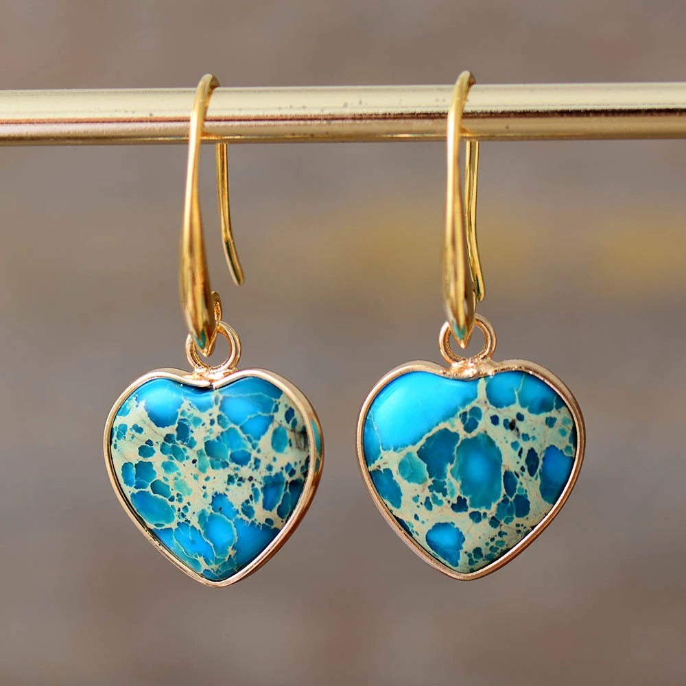 Boucles d'oreilles pendantes en jaspe Ocean Heart