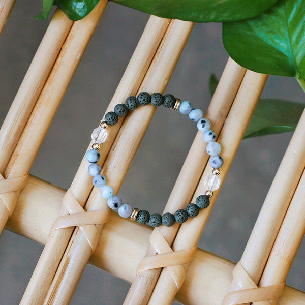 Bracelet ”Apaisant“ en kiwi Jaspe et pierre de lave
