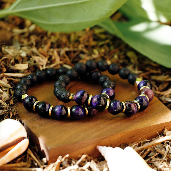Bracelet Œil de Tigre Pierre de Lave - Galaxie en vue