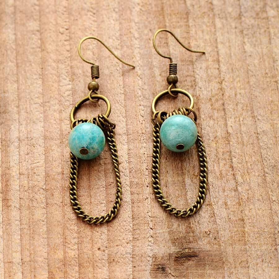 Vintage Amazonite Chandelier Drop Earrings - youwows