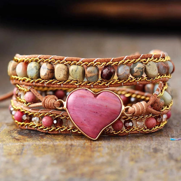 Vibrant Love Rhodonite Wrap Bracelet