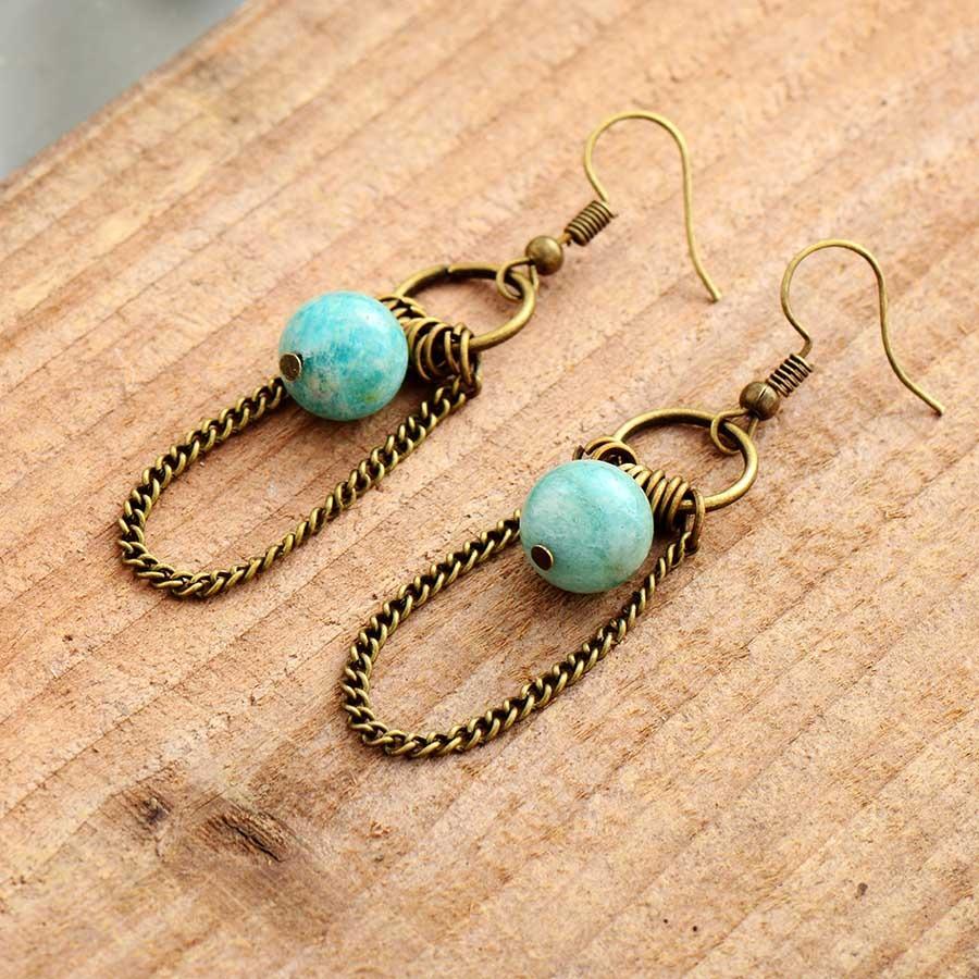 Vintage Amazonite Chandelier Drop Earrings - youwows