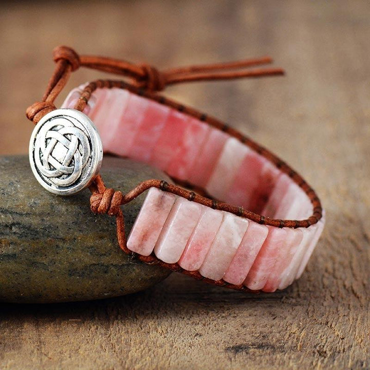 Rosamie Pink Opal Stone Leather Bracelet - youwows