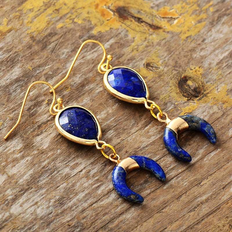 Boucles d'oreilles en forme de goutte d'eau avec aventurine en forme de croissant