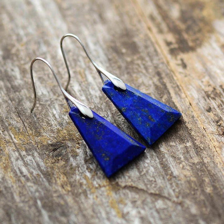 Natural Lapis Lazuli Triangle Dangle Drop Earrings - youwows