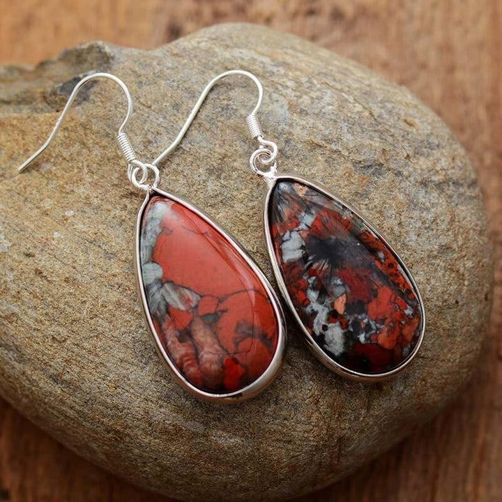 Vintage Red Natural Jasper Earrings - youwows