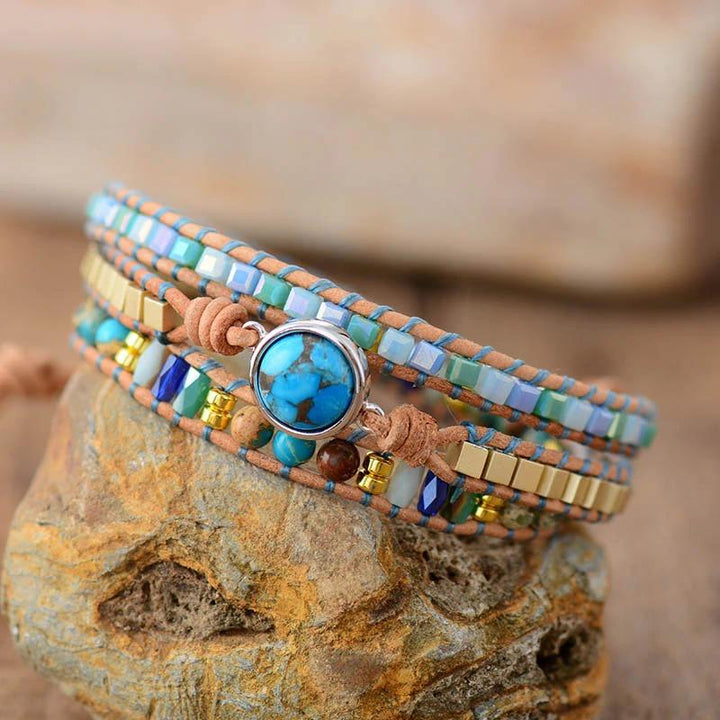 Natural Ocean Eye Turquoise Handmade Wrap Bracelet - youwows