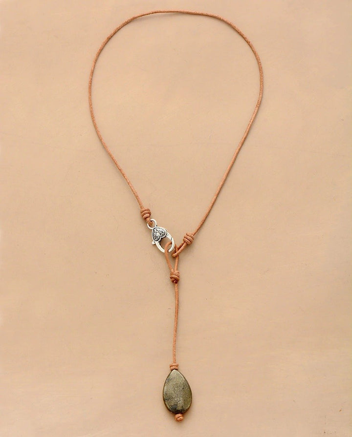 Pyrite Pebble Teardrop  Necklace - youwows