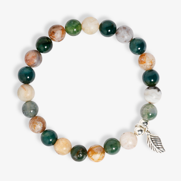 Bamboo Leaf Agate,Moss Agate with Leaf Bracelet